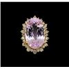 Image 2 : 14KT Yellow Gold GIA Certified 37.12 ctw Kunzite and Diamond Ring