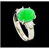 Image 4 : 3.44 ctw Jade and Diamond Ring - Platinum