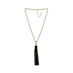 Leather Tassel Square Pendant Chain Necklace - Gold Plated