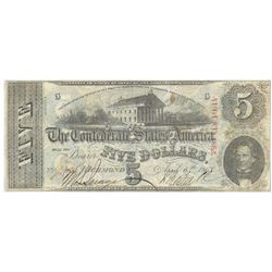 1863 $5 The Confederate States of America Note T-60 CC