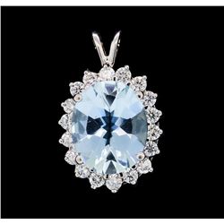 5.44 ctw Aquamarine and Diamond Pendant - 18KT White Gold