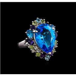 15.36 ctw Multi Gemstone Ring - 14KT White Gold