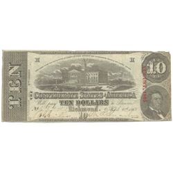 1863 $10 The Confederate States of America Note T-59 CC