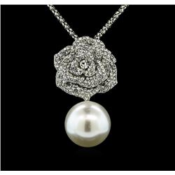 25mm Seashell Crystal Rose Pendant - Silver Plated