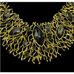 Matte Gold Branches Crystal Necklace - Gold Plated