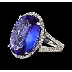 10.86 ctw Tanzanite and Diamond Ring - 14KT White Gold