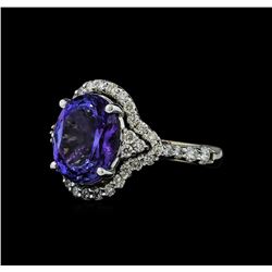 4.54 ctw Tanzanite and Diamond Ring - 14KT White Gold