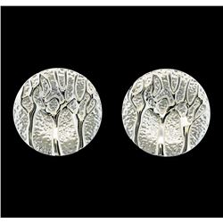 Branch Medallion Earrings - Rhodium Plated