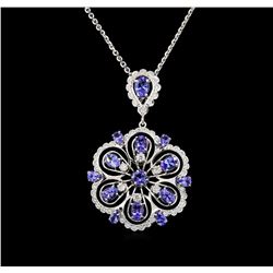 14KT White Gold 6.13 ctw Tanzanite and Diamond Pendant With Chain