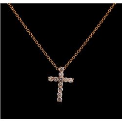 0.31 ctw Diamond Cross Pendant With Chain - 14KT Rose Gold