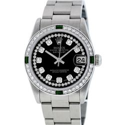 Rolex Stainless Steel VVS Diamond and Emerald DateJust Midsize Watch