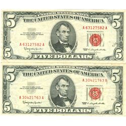 1963 $5 VG/XF Red Seal Note Lot of 2