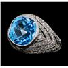 Image 1 : 9.50 ctw Blue Topaz and Diamond Ring - 18KT White Gold