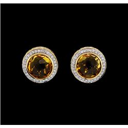 8.75 ctw Citrine and Diamond Earrings - 14KT Yellow Gold