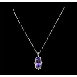 20.72 ctw Tanzanite and Diamond Pendant With Chain - 14KT White Gold