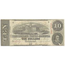 1863 $10 The Confederate States of America Note T-59 CC