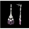 Image 2 : 0.50 ctw Diamond and Pink Crystal Earrings - 14KT White Gold