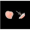 Image 2 : Heart Shaped Coral and Diamond Earrings - 18KT White Gold
