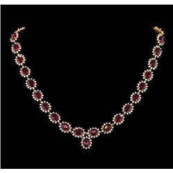 47.00 ctw Ruby and Diamond Necklace - 14KT Yellow Gold