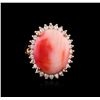 Image 2 : 9.51 ctw Coral and Diamond Ring - 14KT Rose Gold