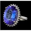 Image 1 : 13.30 ctw Tanzanite and Diamond Ring - 14KT White Gold