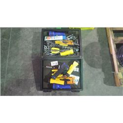 Lot of miscellaneous hand tools (flashlights, sockets, wrenches with electrical  and lubricants)