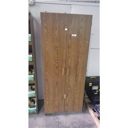 Upright wardrobe / storage unit with doors and wood colored finish