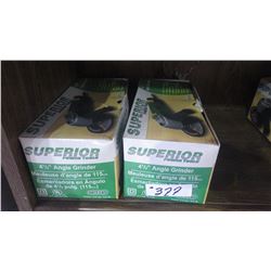 Two new unused Superior power tools 4 1/2" angle grinders.
