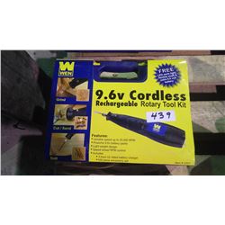 New unused 100 piece 9.6V cordless rechargeable rotary tool kit with led light, flexible shaft, and 