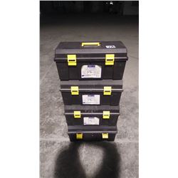 Four new unused 19" toolboxes with lift out upper tray