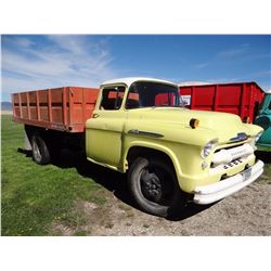1956 Chevy 4400 1 ½ ton farm truck, 12’ box w/  hoist, straight 6, 2 spd rear axle, 72,300 miles, 8/