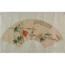 Ju Lian 1828-1904 Watercolour on Fan Pape Roll