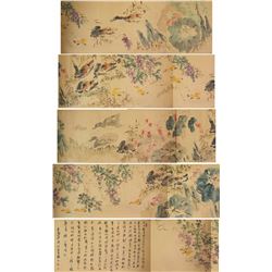 Liang Qi Chinese Watercolour on Long Hand Scroll