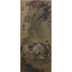 Jin Tinbiao ?-1767 Chinese Watercolour Silk Scroll