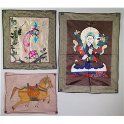 3 Pieces of Silk Embroidery and Paintings