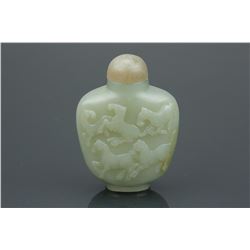 Fine Chinese Jade Snuff Bottle Carved Eight Horses