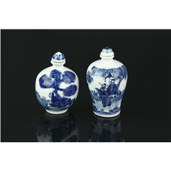 2 Pieces of Blue & White Porcelain Snuff Bottles