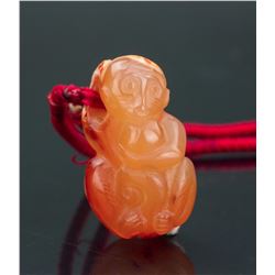 Chinese Red Agate Carved Monkey Pendant