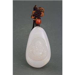Chinese White Hardstone Happy Buddha Pendant