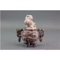 Chinese Hardstone Carved Dragon Tripod Censer