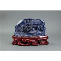 Lapis Lazuli Carved Boulder with Wood Stand