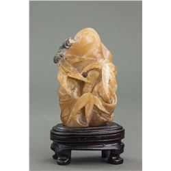 Chinese Shoushan Stone Carved Boulder Wood Stand