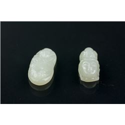 2 PC Chinese Hetian White Jade Carved Pendant