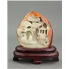 Image 1 : Hetian Green Jade Caved Boulder with Wood Stand