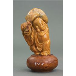 Chinese Brown Jade Carved Happy Buddha Statue