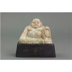 Chinese Green Jade Carved Happy Buddha Statue