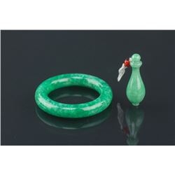 2 PC Burma Green Jadeite Children Bangle Pendant