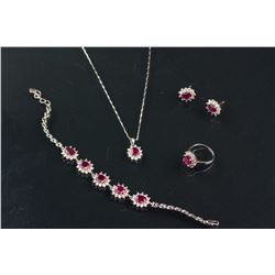 4 PC Chinese Ruby Jewellery Set with Certficate