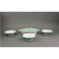 4 PC Chinese Green Porcelain Lobed Bowl and Plate