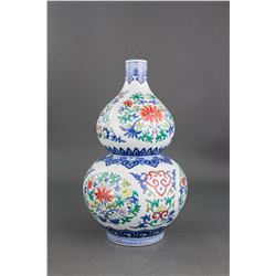 Chinese Doucai Porcelain Gourd Vase Yongzheng Mark